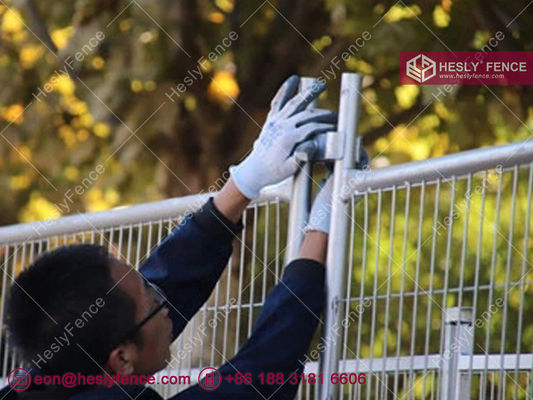 الصين سياج مؤقت من ماركة HESLY | مشابك فولاذية | كتلة بلاستيكية صفراء | مجلفن بالغمس الساخن | Heslyfence-China المزود