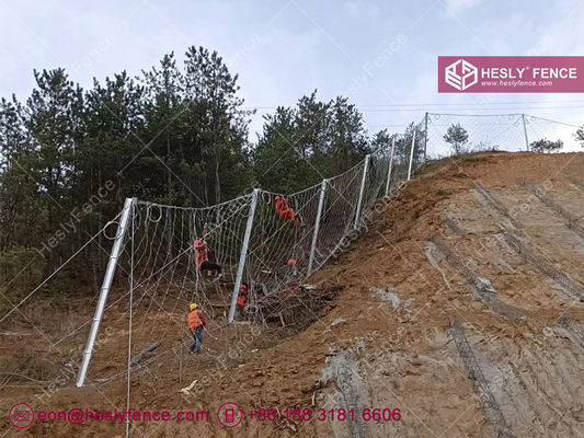 نظام حاجز حماية الصخور السلبي 250 كيلوجول، ارتفاع 4 أمتار، مطلي بالجلفنة، شبكة حبال 4X5 متر، مبيعات مباشرة من المصنع في الصين المزود