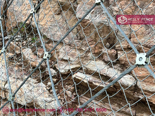 نظام شبكة الحماية النشطة من تساقط الصخور | شبكة حبال فولاذية مجلفنة | شبكة فولاذية عالية الشد | حبل 8.0 مم | HESLY المزود