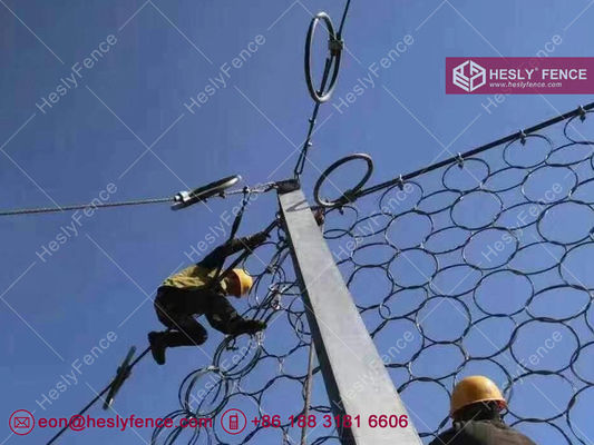 1770Mpa فولاذ عالية الجاذبية حلقة شبكة حاجز سقوط الصخور ، 3mX10m ، 4.0mm سلك ، 350mm حجم الحلقة ، HeslyFence مبيعات الصين المزود