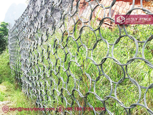 1770Mpa فولاذ عالية الجاذبية حلقة شبكة حاجز سقوط الصخور ، 3mX10m ، 4.0mm سلك ، 350mm حجم الحلقة ، HeslyFence مبيعات الصين المزود