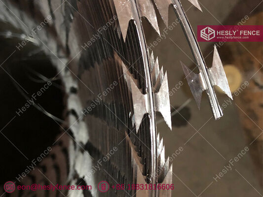 ملف سلك شفرة كونسييرتينا بقطر 1100 مم، BTO-16، شفرة 16 مم، مجلفن بالغمس الساخن، مبيعات مصنع HeslyFence الصين المزود