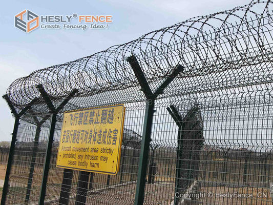 سياج محيط المطار مع أسلاك شائكة كونسينا، مصنع صيني، ارتفاع 2.8 متر المزود