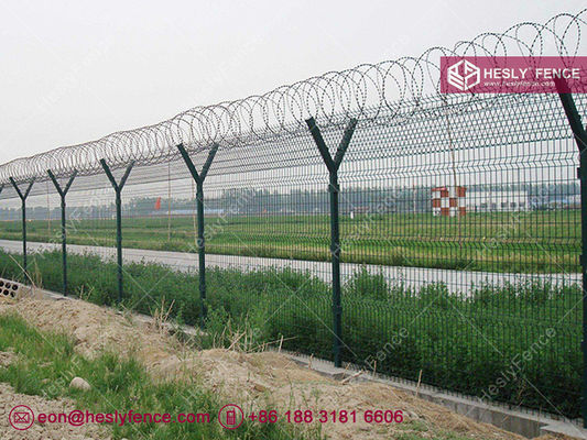 سياج محيط مطار HESLY | أسلاك شائكة كونسينا | ارتفاع 3 متر | عمود على شكل Y | مصنع HeslyFence الصين المزود