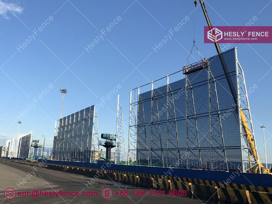 جدار سياج عازل للرياح من الصلب بطول 10 أمتار لمكافحة الغبار في الميناء، نسبة فتحة 35٪ - 40٪، اللون الأزرق RAL5005 المزود